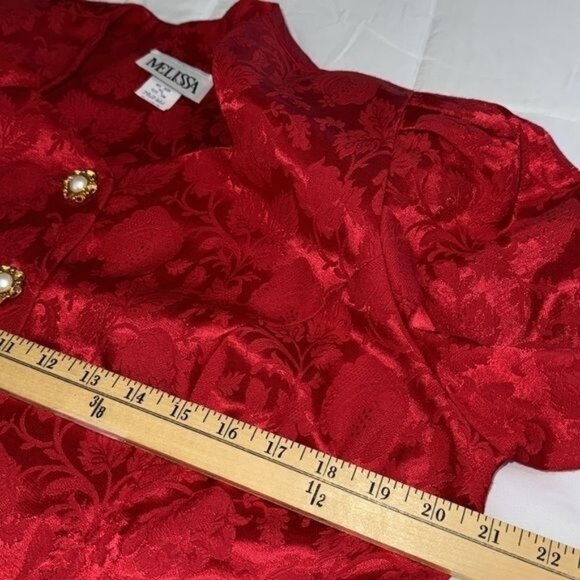 Vintage Melissa Red 2-Piece Dress Suit Set Size 16M Floral Jacquard Button-Up To - Picture 12 of 13